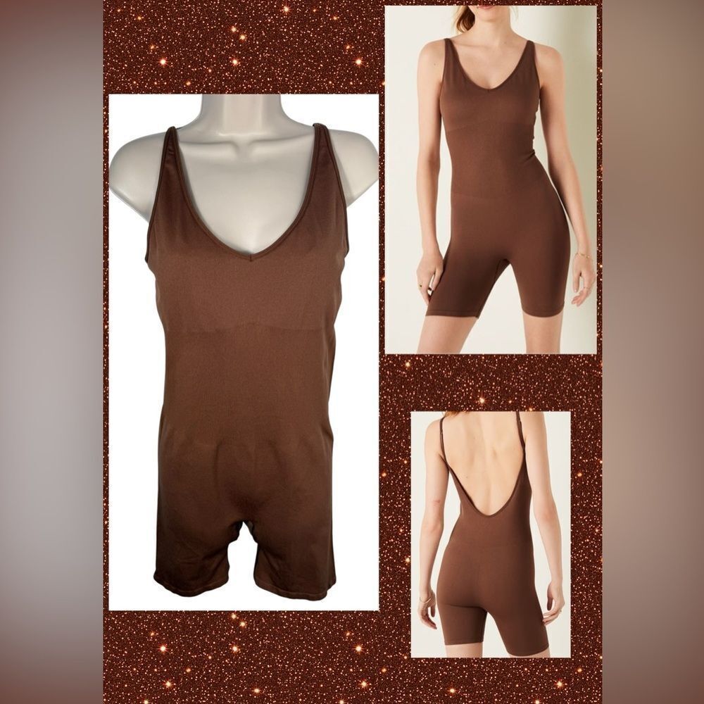 PINK Victoria’s Secret Brown Seamless Racerback Activewear Trendy Casual Romper